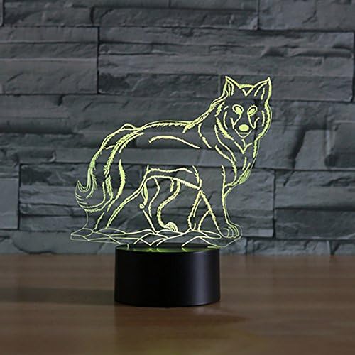 3D Вълк Нощно Животно Сензорен Прекъсвач Декор Маса Настолна Оптична Илюзия Лампи 7 Цвята Променя Светлини Led