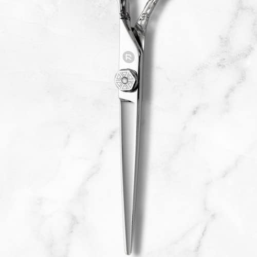 Ножици за коса с изпъкнала нож в японски стил: Извити ножици Saki с цветен модел, 6-Инчов Ножици за коса от
